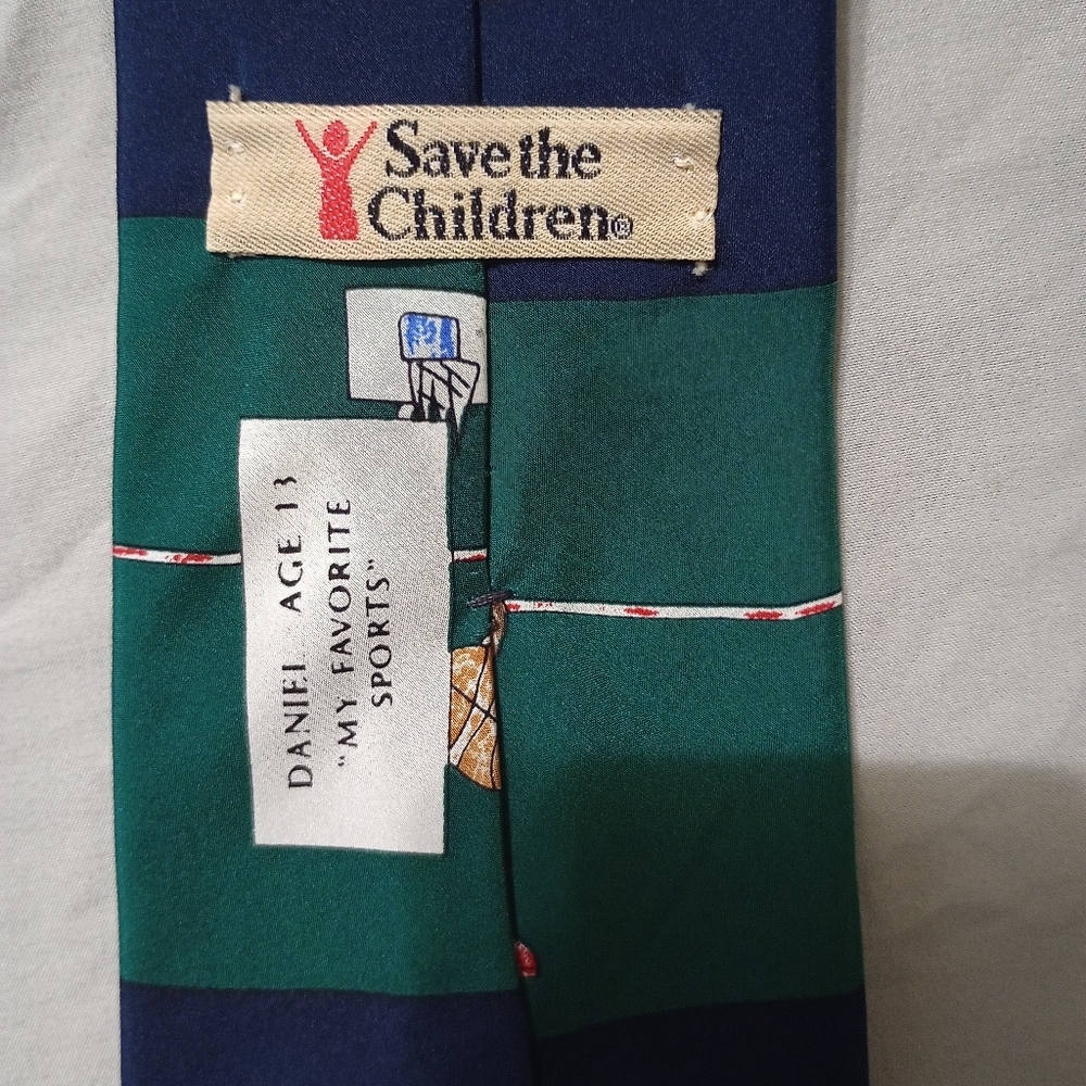 Save the Children Silk Neck Tie  My Favorite Sports Baseball Football Hockey - Picture 2 of 2